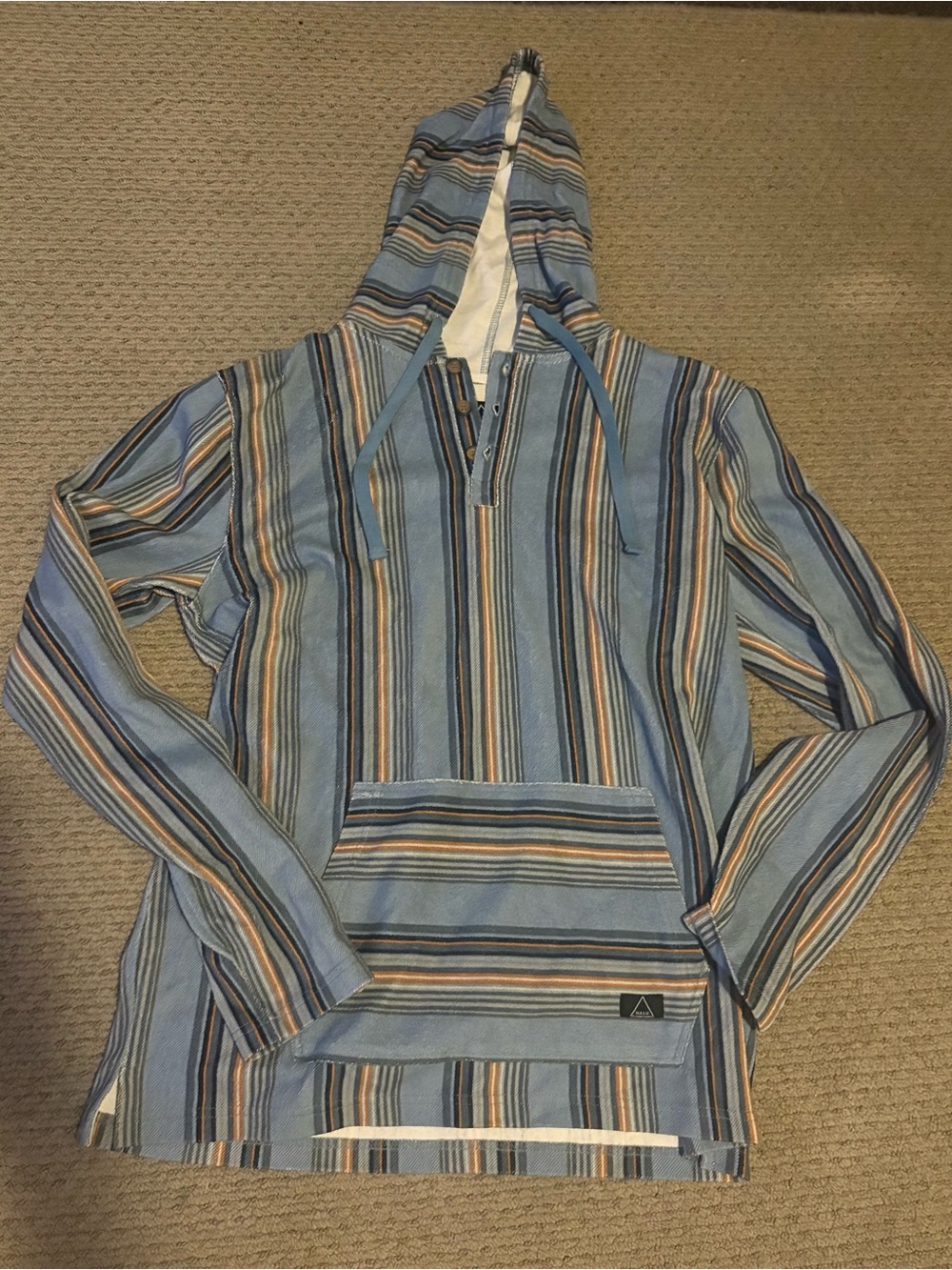 Men's Blue Striped V-Neck Hooded Sweater Pullover
